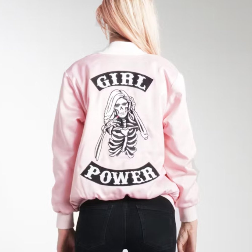 Petals and Peacocks, Girl Power Patch Bomber Jacket